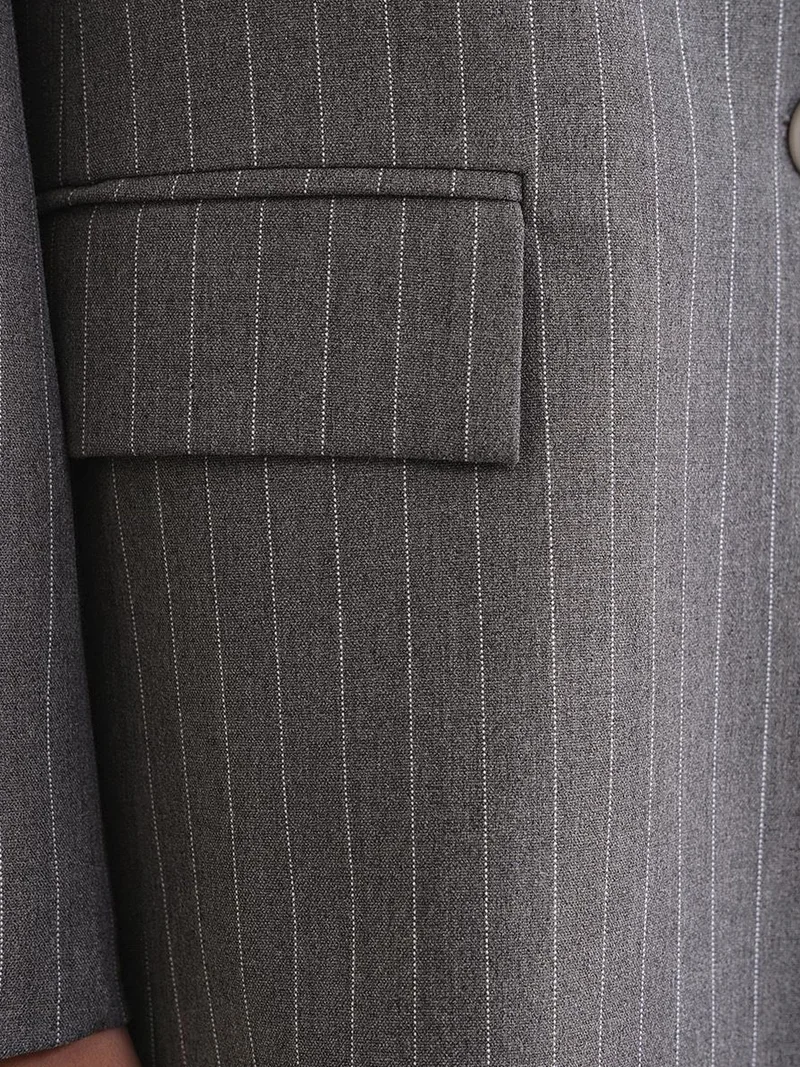 MixRay Grey MIXRAY Striped Oversize Blazer for Women | Best Price UAE